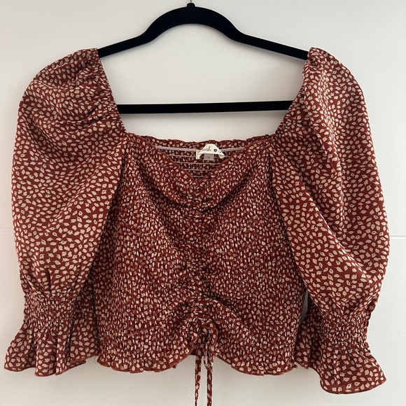 Blush Nordstrom rack Rust Puff Sleeve Smocked Blouse Dainty Print Festive Chic M - Picture 6 of 10